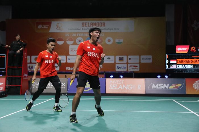 Ganda putra Indonesia, Leo Rolly Carnando/Daniel Marthin saat tampil di final Kejuaraan Beregu Asia 2022, Minggu (20/2/2022).