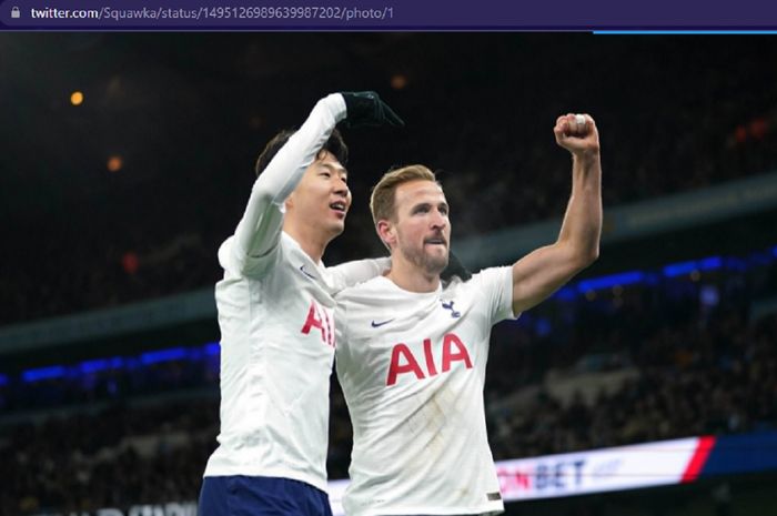 Selebrasi kemenangan Son Heung-min dan Harry Kane pada laga Manchester City melawan  Tottenham Hotspur di Liga Inggris, Sabtu (19/2/2022) atau Minggu dini hari WIB 