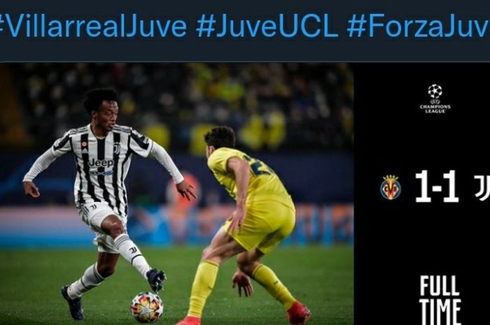 Pemain Juventus, Juan Cuadrado, dalam aksinya pada laga leg pertama babak 16 besar Liga Champions melawan Villarreal di Estadio de La Ceramica, Selasa (22/2/2022).