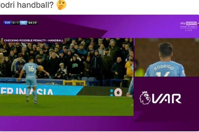 Tayangan ulang menunjukkan gelandang Manchester City, Rodri, menyentuh bola dengan tangan (handball) di kotak terlarang.