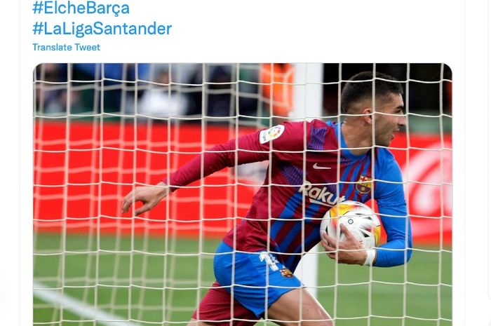 Pemain Barcelona, Ferran Torres, mencetak gol ke gawang Elche pada lanjutan Liga Spanyol musim 2021-2022, Minggu (6/3/2022) di Stadion Manuel Martinez Valero, Elche, Spanyol.