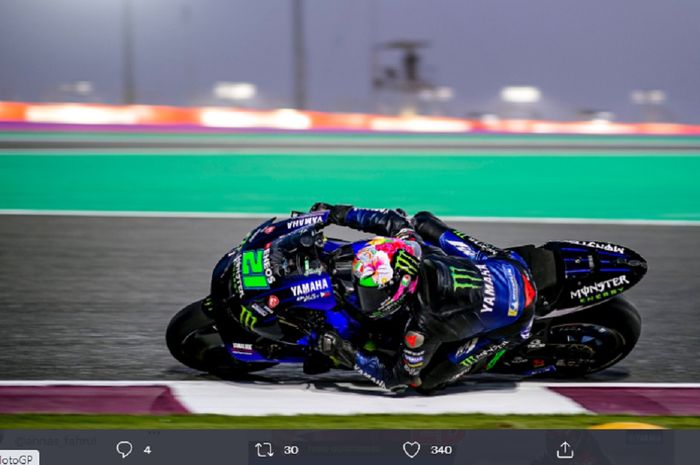 Pembalap Monster Energy Yamaha, Franco Morbidelli, saat balapan seri pembuka MotoGP 2022 di Sirkuit Losail, Qatar.