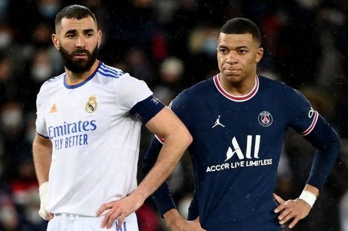 Bintang Real Madrid Karim Benzema dan bintang PSG Kylian Mbappe