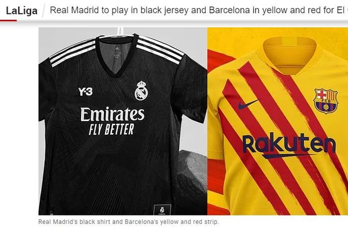 Pada El Clasico akhir pekan ini (21/3/2022), Real Madrid dilaporkan akan memakai jersey hitam sementara Barcelona kuning.