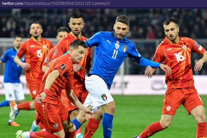 Duel timnas Italia versus timnas Makedonia Utara dalam laga play-off Kualifikasi Piala Dunia 2022 zona Eropa di Stadion Renzo Barbera, Kamis (24/3/2022) waktu setempat atau Jumat pukul 02.45 WIB. 