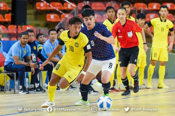 Timnas futsal Malaysia saat menghadapi Kamboja di Piala AFF Futsal 2022.