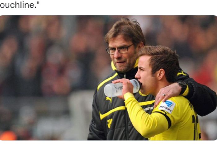 Momen Juergen Klopp (kiri) dan Mario Goetze saat masih berada di Borussia Dortmund.