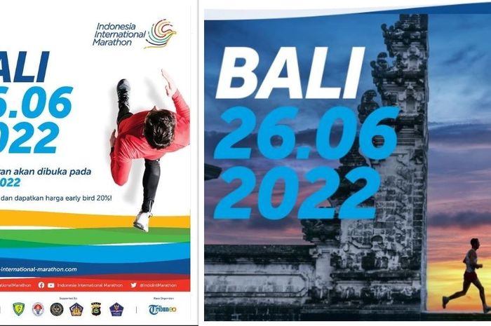 Poster Indonesia International Marathon 2022 yang akan diadakan di Bali, 26 Juni 2022