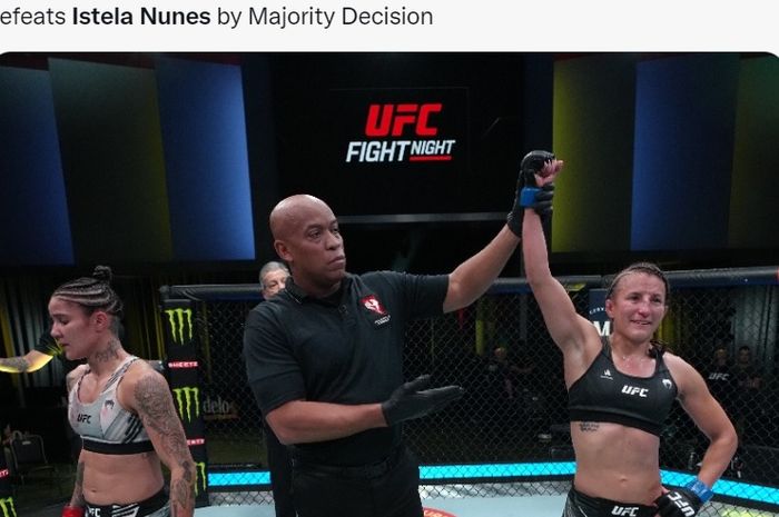 Istela Nunes dikalahkan Sam Hughes dalam laga UFC Vegas 51, Minggu (17/4/2022) WIB.