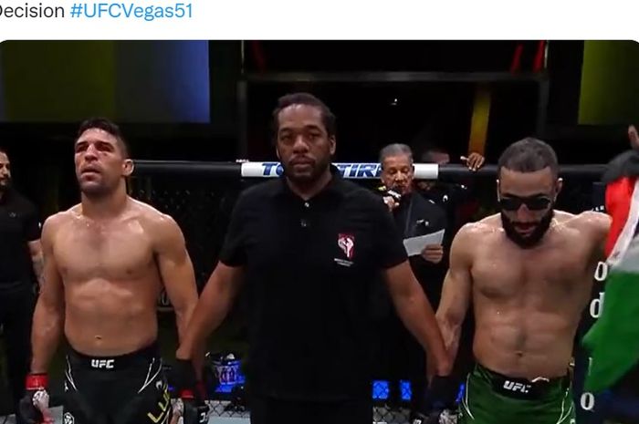 Momen Belal Muhammad (kanan) dinyatakan menang atas Vicente Luque (kiri) di UFC Vegas 51, Minggu (17/4/2022) WIB.