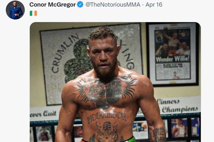 Penampakan terbaru jagoan UFC, Conor McGregor via media sosialnya pada 16 April 2022.