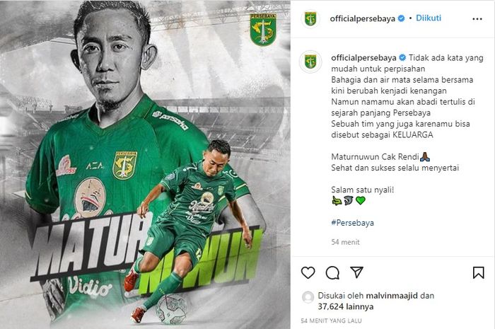 Rendi Irwan resmi dilepas oleh Persebaya Surabaya pada Selasa (19/4/2022)