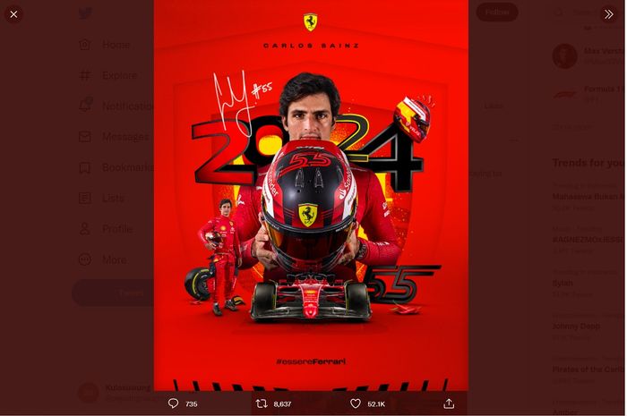 Pembalap Ferrari Carlos Sainz Resmi Diperpanjang Kontraknya Sampai 2024