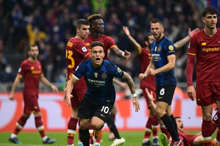 Penyerang Inter Milan, Lautaro Martinez, mencetak satu gol dalam kemenangan 3-1 I Nerazzurri atas AS Roma di Liga Italia