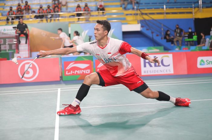 Aksi Jonatan Christie pada babak perempat final Kejuaraan Asia 2022, Jumat (29/4/2022)