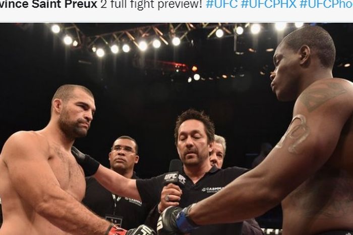 Dua jagoan UFC, Ovince Saint Preux (kanan), dan Mauricio Rua pada pertarungan pertama mereka di tahun 2014 silam. 