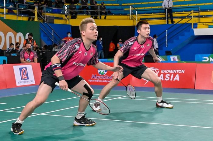 Pasangan ganda putra Malaysia, Aaron Chia/Soh Wooi Yik, pada Kejuaraan Asia 2022 di Muntinlupa Sports Complex, Manila, Filipina.