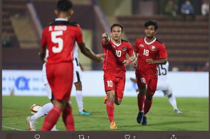 Egy Maulana merayakan gol dalam laga Timnas U-23 Indonesia melawan Timor Leste di Grup A SEA Games 2021, Selasa (10/5/2022) di Stadion Viet Tri, Phu Tho.