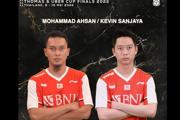 Indonesia menurunkan pasangan Mohammad Ahsan/Kevin Sanjaya Sukamuljo untuk bertarung melawan Kang Min-hyuk/Seo Seung-jao, di ajang Piala Thomas 2022, Rabu (11/5/2022).