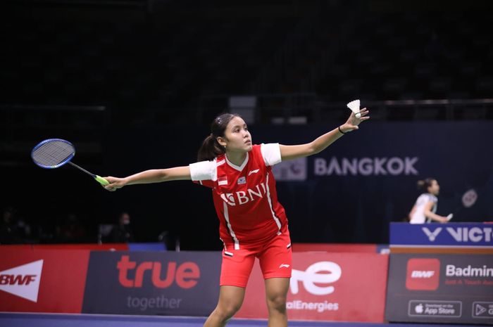 Tunggal putri Indonesia, Bilqis Prasista, saat menghadapi Akane Yamaguchi (Jepang) pada perempat final Uber Cup 2022 di Impact Arena, Bangkok, Thailand, Rabu (11/5/2022).