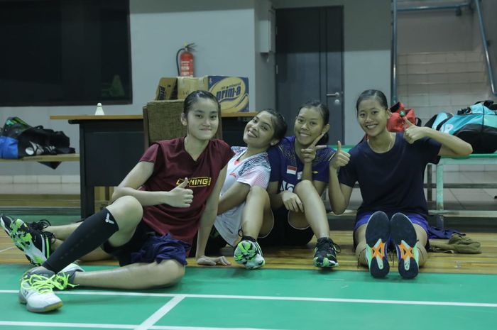 Para pemain tunggal putri Indonesia berlatih jelang SEA Games 2021 di Pelatnas PBSI, Cipayung, Jakarta Timur.