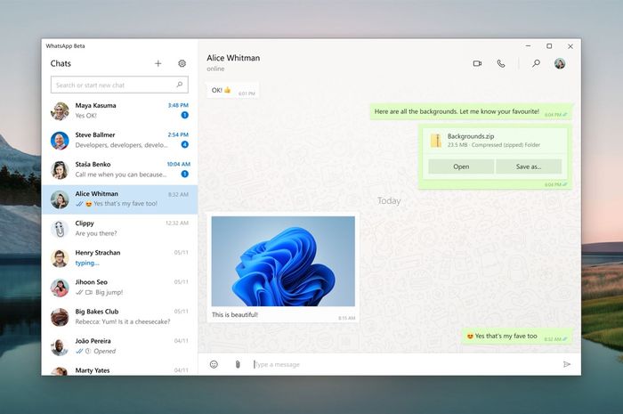 WhatsApp Beta App on Windows