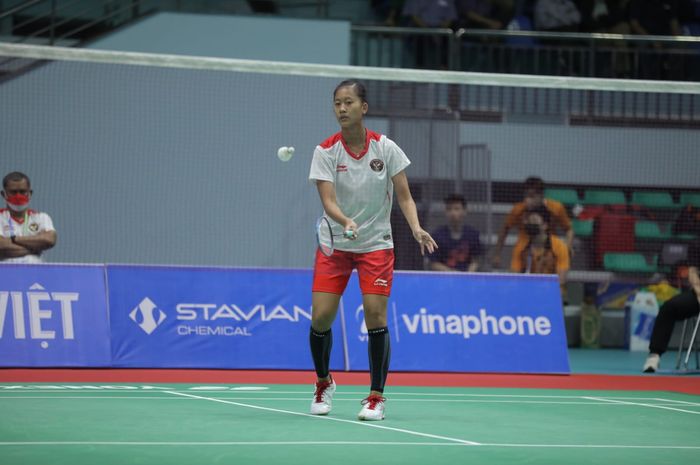 Aksi tunggal putri Indonesia, Putri Kusuma Wardani pada babak pertama SEA Games 2021, Kamis (19/5/2022)