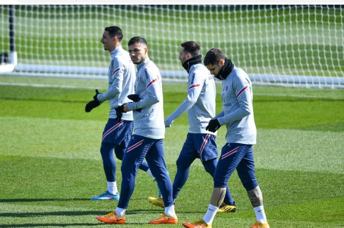 Empat pemain timnas Argentina di Paris Saint-Germain, Angel Di Maria, Leandro Paredes, Lionel Messi, dan Mauro Icardi