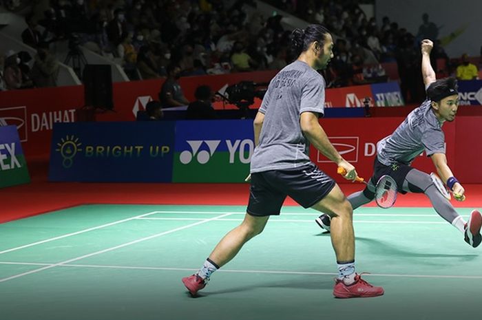 Ganda putra Indonesia, Berry Angriawan/Rian Agung Saputro di ajang Indonesia Masters 2022.