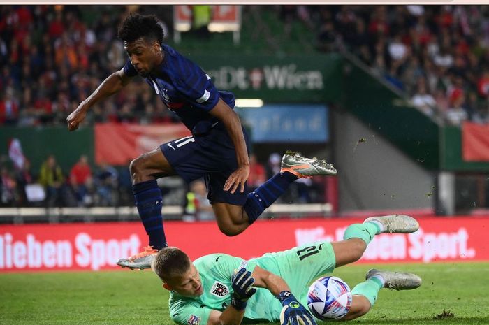 Aksi winger timnas Prancis, Kingsley Coman, saat melawan timnas Austria dalam matchday ketiga Liga A Grup 1 UEFA Nations League 2022-2023, Jumat (10/6/2022).