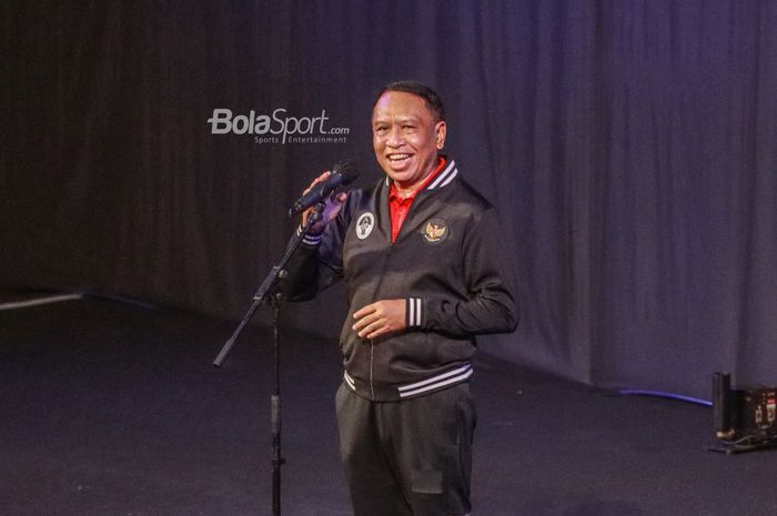 Menteri Pemuda dan Olahraga Republik Indonesia, Zainudin Amali, sedang memberikan sambutan di Istora Senayan, Jakarta, 12 Juni 2022.