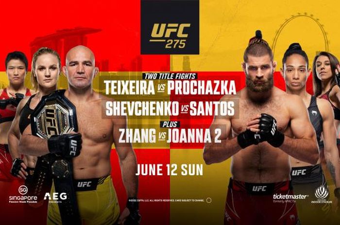 Poster UFC 275 yang berlangsung pada Minggu (12/6/2022) di Singapura.