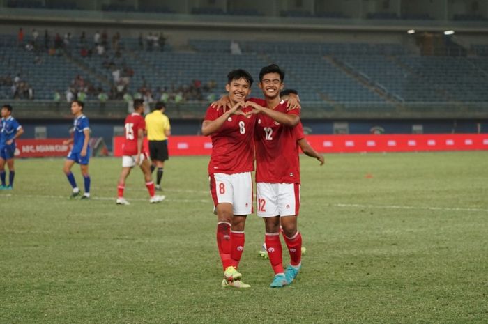 Pemain timnas Indonesia, Witan Sulaeman, saat melalukan selebrasi setelah mencetak gol ke gawang Nepal pada lanjutan laga penyisihan Grup A Kualifikasi Piala Asia 2023 di Jaber Al-Ahmad International Stadium, Kuwait City, Rabu (15/6/2022).