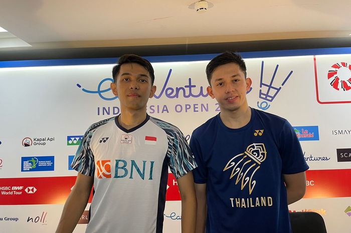 Pasangan ganda putra Indonesia, Fajar Alfian/Muhammad Rian Ardianto, pada babak pertama Indonesia Open 2022 di Istora Senayan, Jakarta, Rabu (15/6/2022).