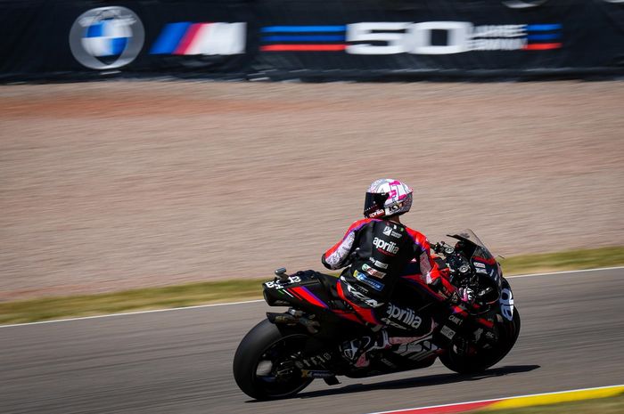 Pembalap Aprilia Racing, Aleix Espargaro pada MotoGP Jerman 2022.
