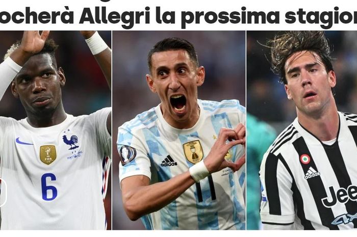 Kiri ke kanan: Paul Pogba, Angel Di Maria, Dusan Vlahovic, segera tampil bersama di Juventus musim depan.