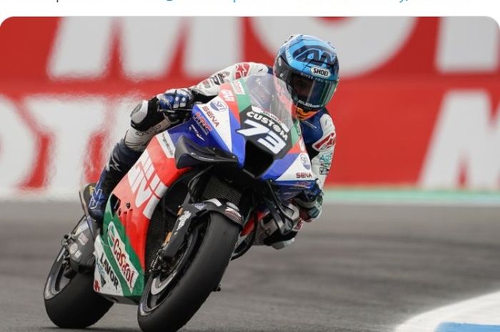 Aksi pembalap LCR Honda yang juga adik Marc Marquez, Alex Marquez pada MotoGP Belanda 2022 (26/6/2022).