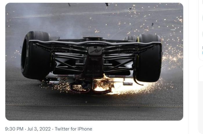 Insiden pembalap Alfa Romeo, Zhou Guanyu pada balapan F1 GP Inggris 2022, Minggu (3/7/2022)