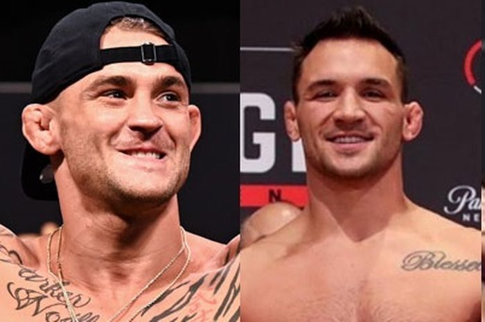 Dua petarung kelas ringan UFC, Dustin Poirier dan Michael Chandler, yang terlibat pertikaian saat menghadiri UFC 276 (3/7/2022) di T-Mobile Arena.