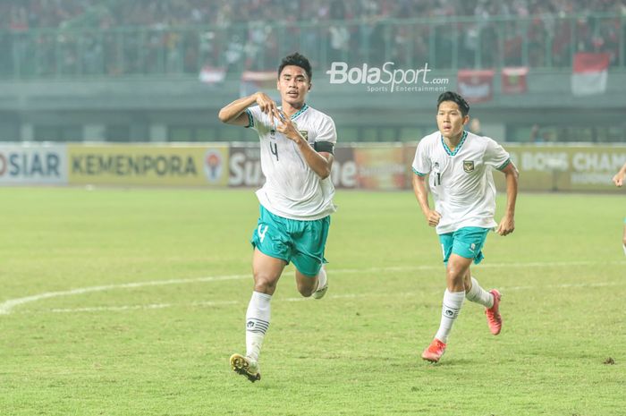 Selebrasi gol yang dilakukan kapten timnas U-19 Indonesia, Muhammad Ferarri, dalam laga melawan Myanmar di Grup A Piala AFF U-19 2022, Minggu (10/7/2022) di Stadion Patriot Candrabhaga, Bekasi.