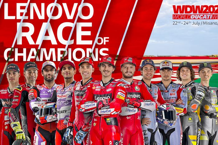 Poster Race of Champions yang diselenggarakan Ducati di sela-sela World Ducati Week 2022. Balapan yang diikuti pembalap Ducati dari berbagai kompetisi itu akan digelar di Sirkuit Misano, Italia, pada Sabtu (23/7/2022).