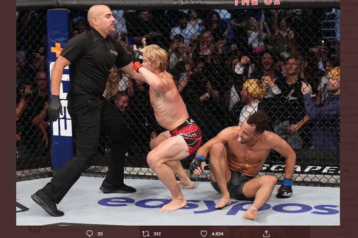 Aksi konyol Paddy Pimblett saat mengejek lawannya, Jordan Leavitt, dalam gelaran UFC London