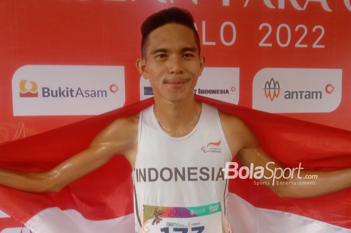 Atlet para atletik Indonesia, Nur Ferry Pradana, kembali meraih medali emas keduanya di nomor 200 meter T47 di Stadion Manahan, Solo, Selasa (2/8/2022)