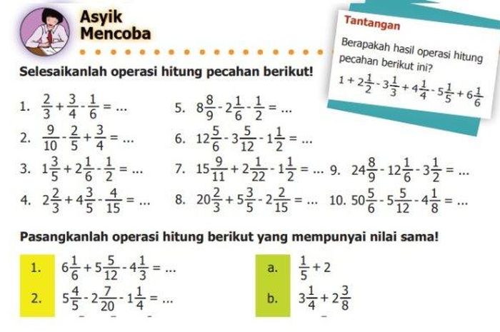 Soal Dan Kunci Jawaban Matematika Kelas 5 Cara Hitung Penjumlahan Dan Pengurangan Bilangan Pecahan Campuran