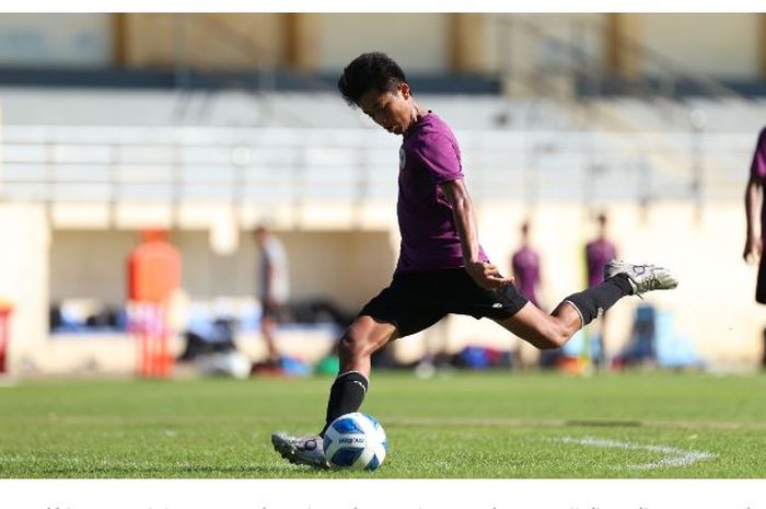 Muhammad Kafiatur Rizky dalam sesi latihan Timnas U-16 Indonesia jelang lawan Vietnam.