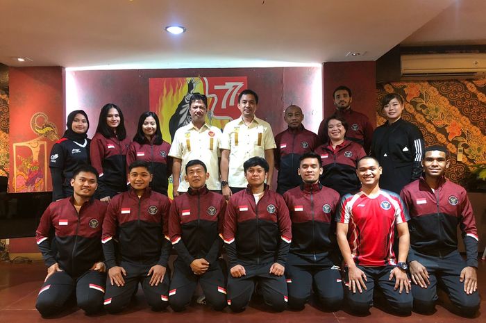 Kontingen Timnas Karate untuk berlaga pada Islamic Solidarity Games (ISG) 2022 di Konya, Turki. Timnas Karate dilepas Bendahara Umum PB Forki, Regi Datau, pada Rabu (10/8) di kawasan SCBD, Jakarta Selatan. 