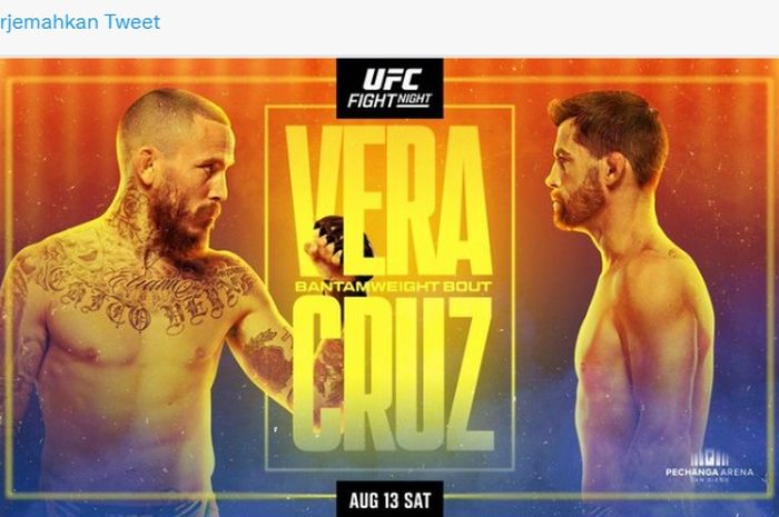 Poster duel UFC San Diego yang menyajikan duel antara Marlon Vera vs Dominick Cruz sebagai bentrokan utama.