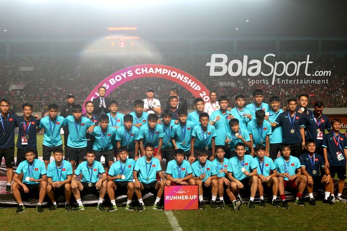 Selebrasi timnas U-16 Vietnam sebagai runner Piala AFF U-16 2022 di Stadion Maguwoharjo, Sleman.