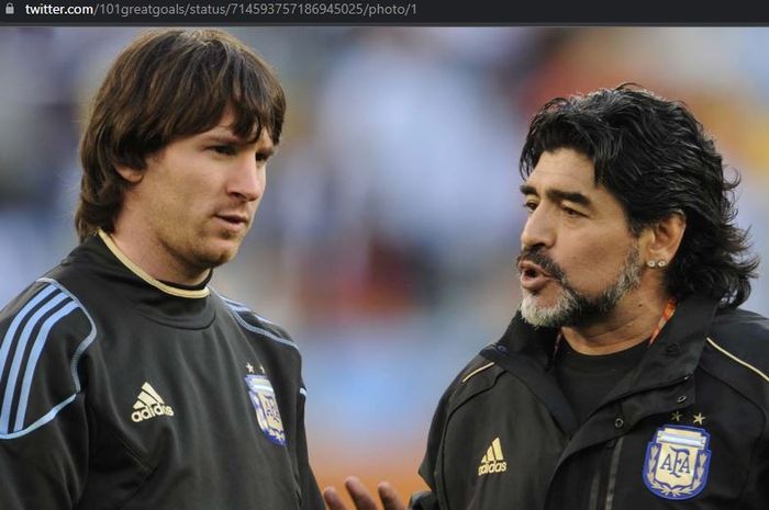 Lionel Messi dan Diego Maradona di Piala Dunia 2010