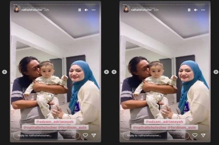 Sule menggendong Adzam ditemani Nathalie Holscher
